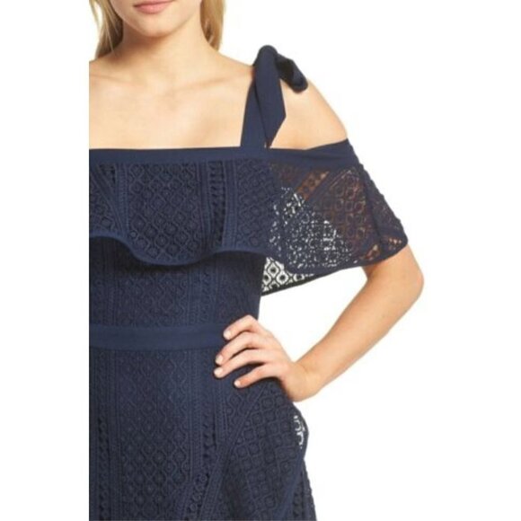 NWT Chelsea28 Size XS Tie Strap Lace Mix Dress Navy Sapphire MSRP $159 - Picture 2 of 14